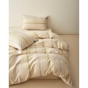 Faith Cotton Linen Striped Duvet Cover Set  Queen Top Grade & Natural
